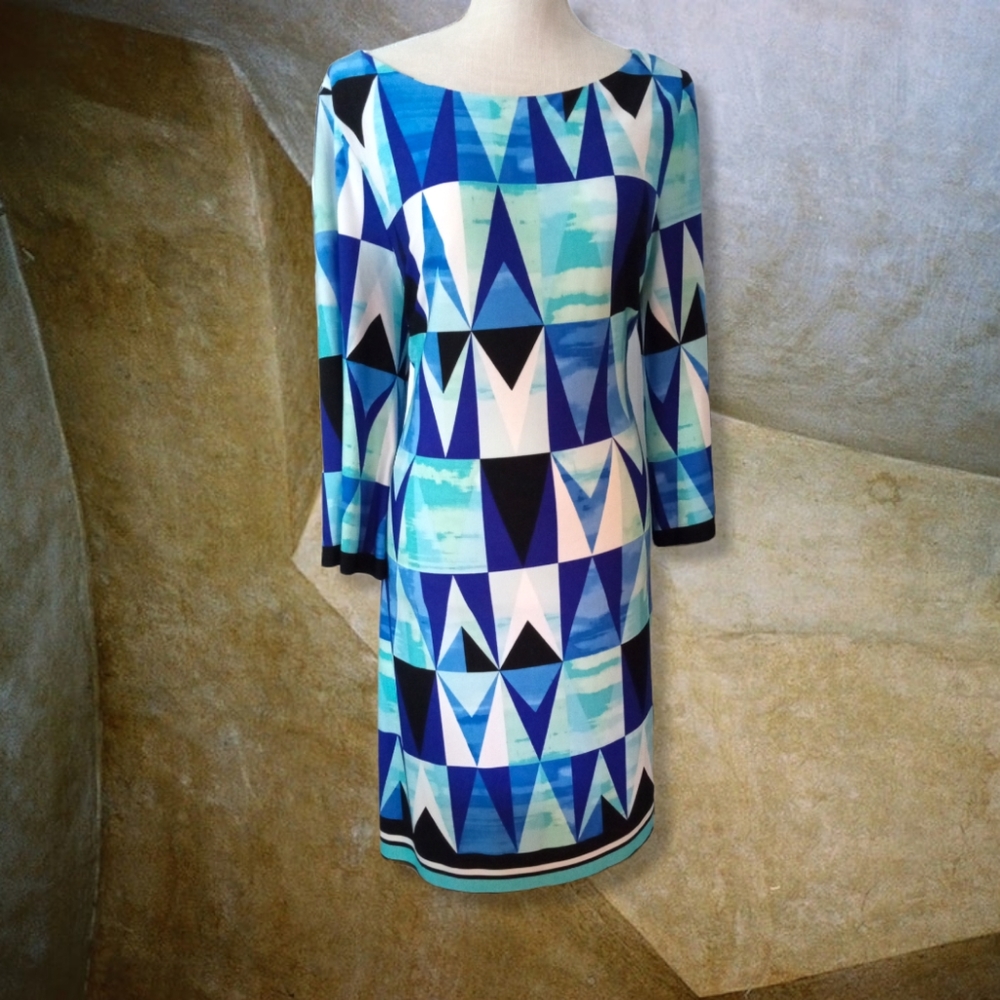 💙 Laura Jeffries Modern Blue Abstract Print Shift Dress Plus Size 16| NW